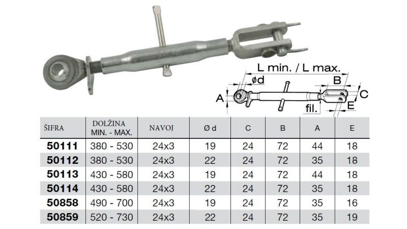  OČESNA TRAKTORSKA NATEZNA ROKA    430/580 mm  